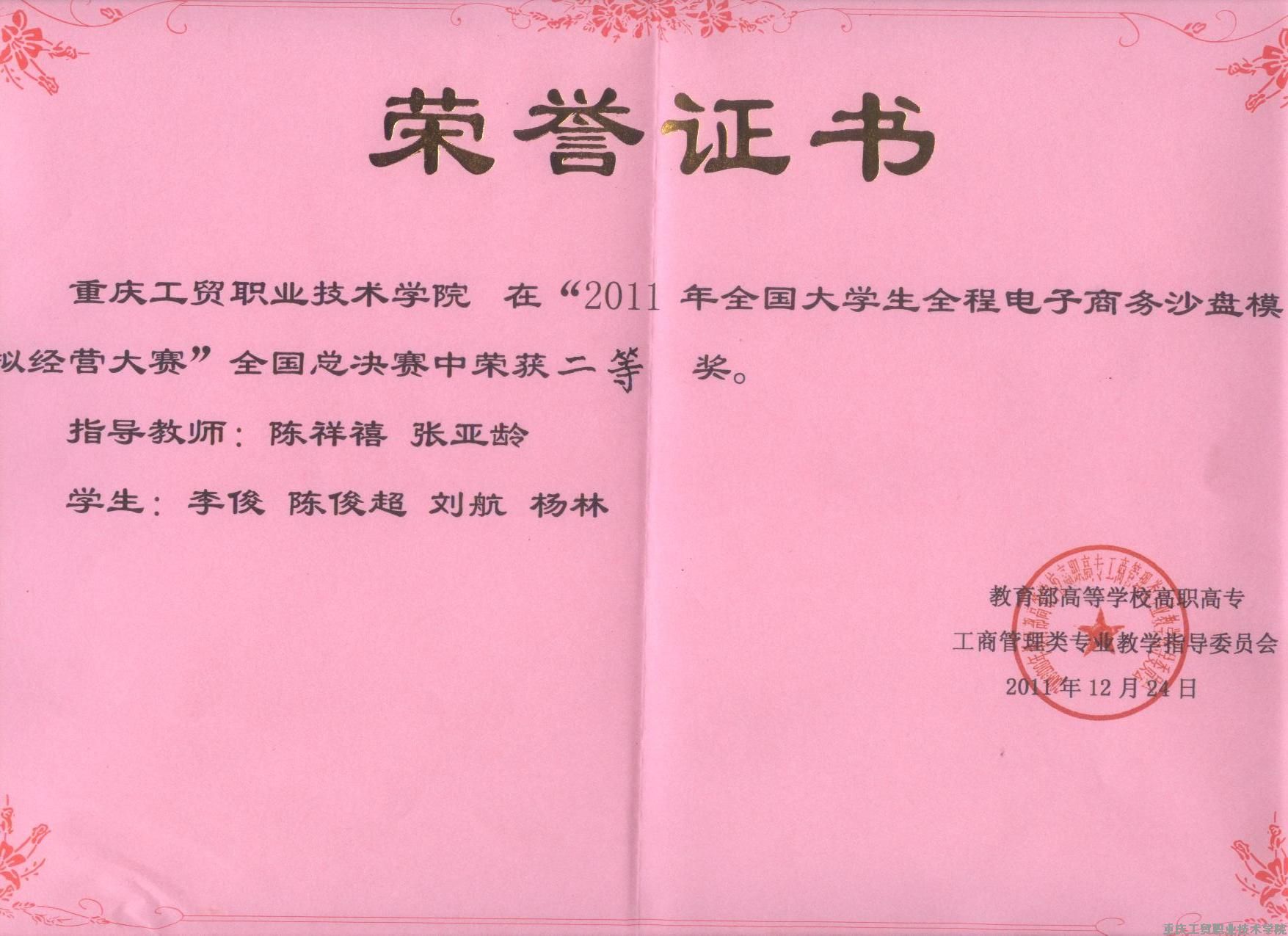 全国电子商务沙盘模拟经营大赛二等奖